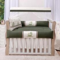 Kit Berço Americano Menino Completo 9 Peças Dinossauro Bordado Verde