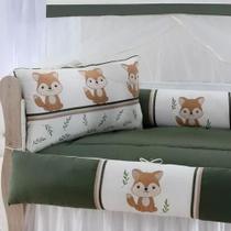 Kit Berço Americano Menino Completo 9 Peças Raposa Bordado Verde