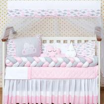 Kit Berço Americano Nuvem Trança Rosa 11 Peças Kit Berço Americano Nuvem Trança Rosa 11 Peças