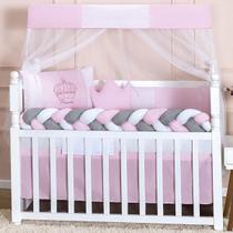 Kit Berço Americano Trança 11 Peças Para Bebê Menina princesa Coroa Rosa Kit Berço Americano Trança 11 Peças Para Bebê Menina princesa Coroa Rosa