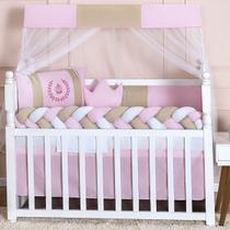 Kit Berço Americano Trança 11 Peças Para Bebê Menina Rainha Coroa Realeza Rosa