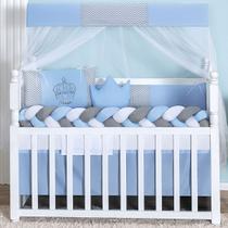 Kit Berço Americano Trança 11 Peças Para Bebê Menino Príncipe Coroa Azul