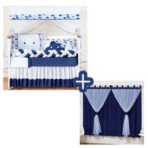 Kit berço Americano Trança + Cortina Varão Simples Chuva de Amor Nuvem Azul Marinho e Gota Menino Kit berço Americano Trança + Cortina Varão Simples Chuva de Amor Nuvem Azul Marinho e Gota Menino
