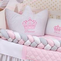 Kit Berço Americano Trançado Coroa Formato 11 Pcs Protetor Bebe Quarto Enxoval Decoração