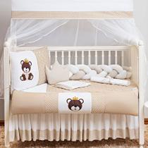 Kit Berço Americano Trançado Urso Rei 8 Pcs Protetor Bebe Príncipe Menino Imperial Chuva Amor