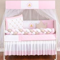 Kit Berço Americano Ursinha Princesa Rosa Menina 12 peças com Saia berço Brinde almofada - L2M