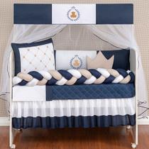 Kit Berço Americano Ursinho Principe Azul Marinho Menino 12 peças com Saia berço Brinde almofada