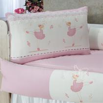 Kit Berço Bailarina Bordado Enxoval Bebê Berço Nacional/Americano Luxo Algodão Rosa Menina