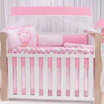 Kit Berço Bebê Menina Baloeiro Rosa Trança Protetor Sublimado Mosquiteiro 10 Peças Completo Kit Berço Bebê Menina Baloeiro Rosa Trança Protetor Sublimado Mosquiteiro 10 Peças Completo