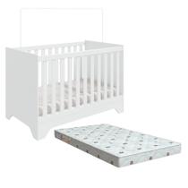 Kit Berço Bebê Peroba Popy Retro Branco + Colchão Incluso Kit Berço Bebê Peroba Popy Retro Branco + Colchão Incluso