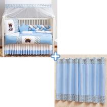 Kit berço com cortina estampada e trança familía do rei urso 12 peças novidade