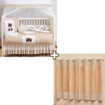 Kit berço com cortina estampada e trança familía do rei urso 12 peças novidade