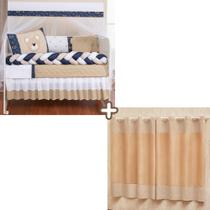Kit berço com cortina estampada e trança modelo urso feliz 12 peças novidade