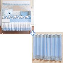 Kit berço com cortina estampada e trança modelo urso feliz 12 peças novidade Kit berço com cortina estampada e trança modelo urso feliz 12 peças novidade