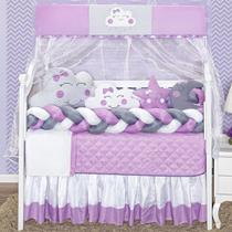 Kit Berço Com Saia Box E Duas Tranças Feminino 12P Lilás Kit Berço Com Saia Box E Duas Tranças Feminino 12P Lilás