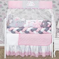 Kit Berço Com Saia Box E Duas Tranças Feminino 12P Rosa Kit Berço Com Saia Box E Duas Tranças Feminino 12P Rosa
