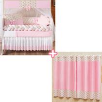 Kit berço com trança modelo doce bebê com edredom e cortina estampada confortavel 12 peças