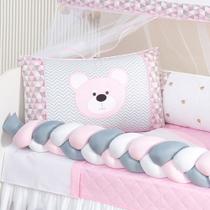 Kit berço com trança modelo urso bebê e lençol de elástico conforto 12 peças lançamento Kit berço com trança modelo urso bebê e lençol de elástico conforto 12 peças lançamento