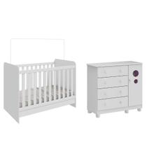 Kit Berço Cômoda Ben Bolinha Moveis Peroba MDF Branco Kit Berço Cômoda Ben Bolinha Moveis Peroba MDF Branco