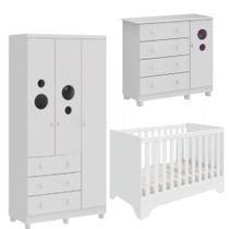 Kit Berço Cômoda Guarda Roupa Peroba Bolinha Quarto Infantil