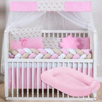 Kit Berço Completo 12 Peças Slim Doce Rosa com Ninho Redutor Americano