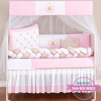 Kit Berço Completo Padrão Americano Ursinha Princesa Rosa Menina 12 Peças com Saia Berço