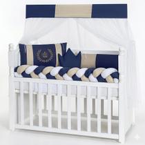 Kit Berço Completo Slim Realeza Marinho Enxoval Bebê com Enchimento Incluso