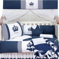 Kit Berço Coroa Marinho 2 Laterais com Ninho Redutor Trança 15 Peças Americano