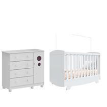 Kit Berço Cris e Cômoda Bebê Bolinha 100% MDF Moveis Peroba -