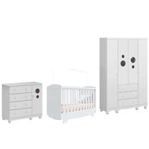 Kit Berço Cris Retrô Cômoda Bebê e Roupeiro Bolinha Peroba -