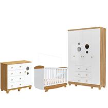 Kit Berço Cris Retrô Cômoda Bebê e Roupeiro Bolinha Peroba - Kit Berço Cris Retrô Cômoda Bebê e Roupeiro Bolinha Peroba -