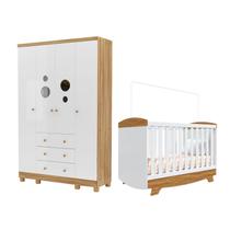 Kit Berço Cris Roupeiro Infantil Bolinha 4 Portas Moveis Peroba -