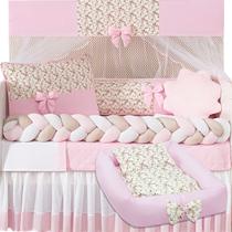 Kit Berço Doce Rosa com Ninho Floral Delicado Menina