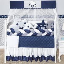 Kit Berço Duas Tranças Laterais Cabeceira Nuvem Marinho 12P Kit Berço Duas Tranças Laterais Cabeceira Nuvem Marinho 12P