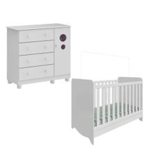Kit Berço e Cômoda Peroba Bolinha Cor Branco Quarto Infantil Kit Berço e Cômoda Peroba Bolinha Cor Branco Quarto Infantil