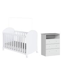 Kit Berço e Cômoda Peroba Smim Cor Branco Quarto Infantil Kit Berço e Cômoda Peroba Smim Cor Branco Quarto Infantil