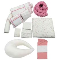 Kit Berço Escandinavo Blossom, Almofada Amamentação e Capa Rosa