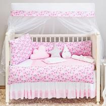 Kit Berço Estrela Lua 8 Peças Rosa Duas Laterais Menina Kit Berço Estrela Lua 8 Peças Rosa Duas Laterais Menina
