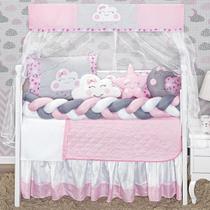 Kit Berço Feminino Nuvem Lua Rosa Completo 12P Saia Box Kit Berço Feminino Nuvem Lua Rosa Completo 12P Saia Box