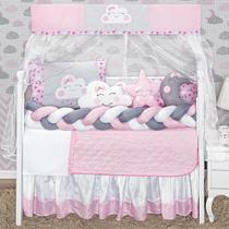 Kit Berço Feminino Nuvem Lua Rosa Completo 12P Saia Box Kit Berço Feminino Nuvem Lua Rosa Completo 12P Saia Box