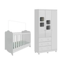 Kit Berço Guarda Roupa 3 Portas Clara Uli Moveis Peroba MDF Branco