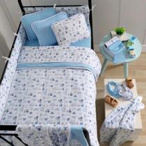 Kit Berço Manta Dupla Lençol Fronhas Azul Carrinho 100 Algodão Sul Brasil