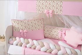 kit berço menina 11 peças trança doce bebê rosa 11 peças