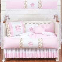 Kit berço menina coroa 11 peças completo rosa claro