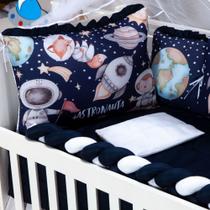 Kit Berço menino Astronalta Marinho Almofadinha Sublimado 12 Peças Completo- Princela.baby