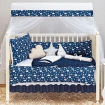 Kit Berço Nuvem Chuva De Benção Marinho Menino Estampado 8P