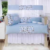 Kit Berço Padrão Americano Protetor Nuvem Azul Bebê 10 Peças