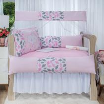 Kit Berço Padrão Americano Protetor Nuvem Rosa 10 Peças