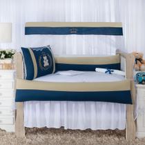 Kit Berço Padrão Americano Protetor Urso Realeza Marinho Bebê Menino 10 Peças