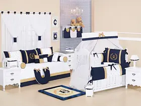 Kit Berço Padrão Menino Coroa Marinho 9 Peças 100% Algodão